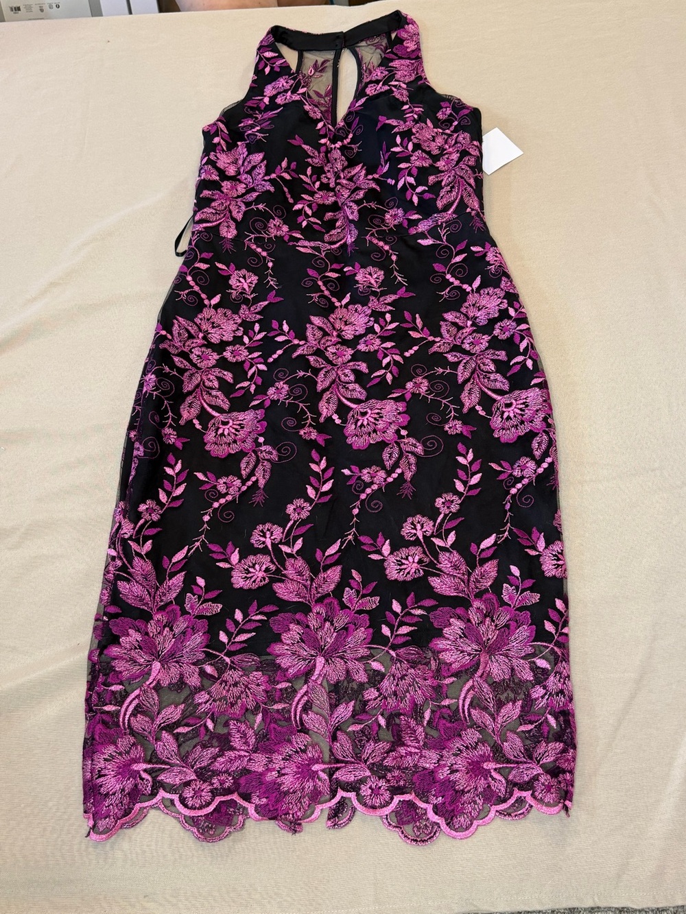 Siena Studio Black Dress with Magenta Floral Lace